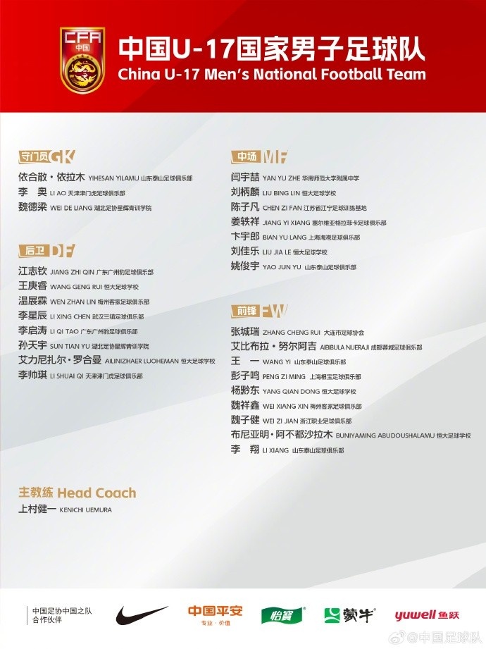北青体育:U17国足落选球员彭子鸣、李星辰、陈子凡仍留队合练